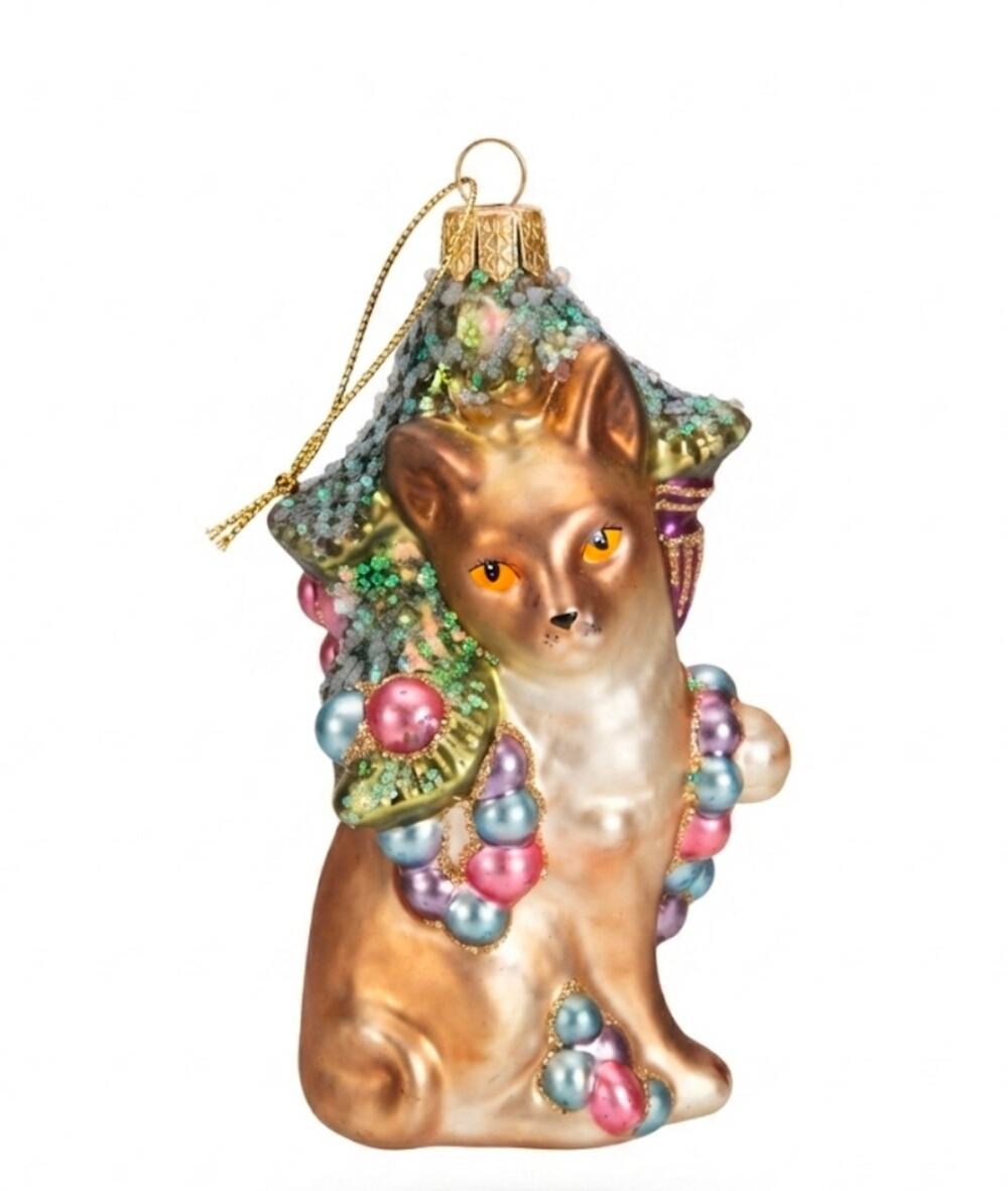 Sammies Cat Large Glass Christmas Tree Ornament